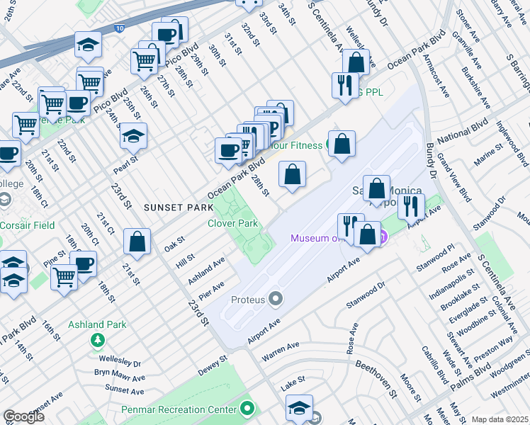 map of restaurants, bars, coffee shops, grocery stores, and more near 2800 28th Street in Santa Monica