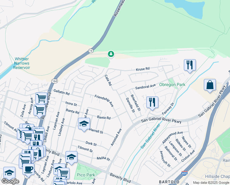 map of restaurants, bars, coffee shops, grocery stores, and more near 3651 Greenglade Avenue in Pico Rivera