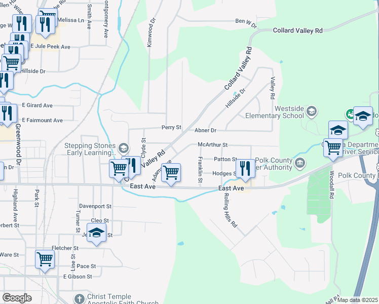 map of restaurants, bars, coffee shops, grocery stores, and more near 103 Franklin Street in Cedartown