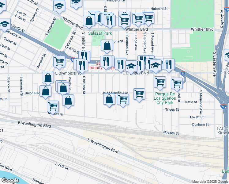 map of restaurants, bars, coffee shops, grocery stores, and more near 1266 South Townsend Avenue in Los Angeles