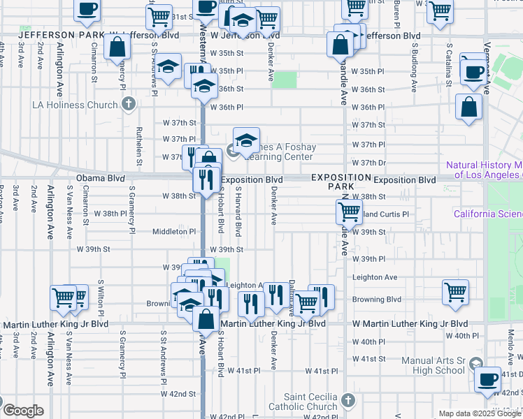 map of restaurants, bars, coffee shops, grocery stores, and more near 3826 La Salle Avenue in Los Angeles