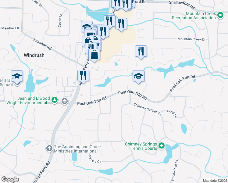 map of restaurants, bars, coffee shops, grocery stores, and more near 2712 Innsbruck Lane in Marietta