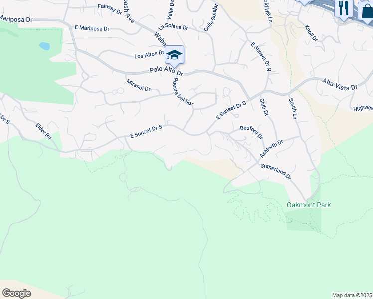map of restaurants, bars, coffee shops, grocery stores, and more near 13056 Burns Lane in Redlands