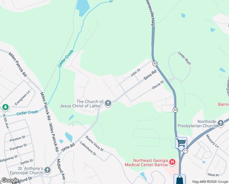 map of restaurants, bars, coffee shops, grocery stores, and more near 225 Hidden Court in Winder