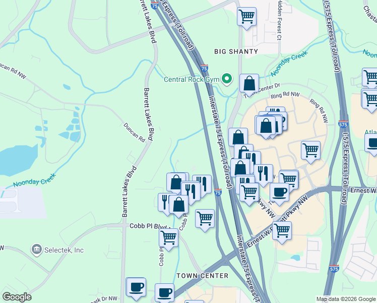 map of restaurants, bars, coffee shops, grocery stores, and more near Larry McDonald Memorial Highway in Kennesaw