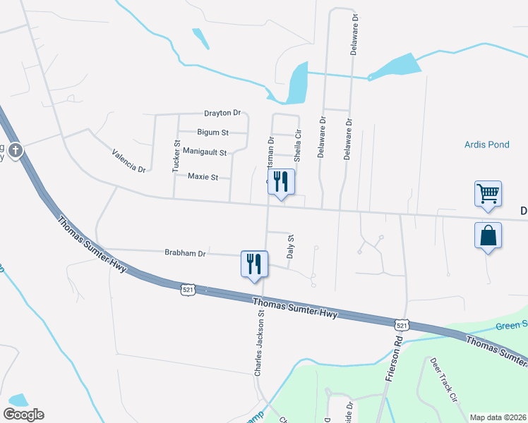 map of restaurants, bars, coffee shops, grocery stores, and more near 4285 Camden Highway in Dalzell