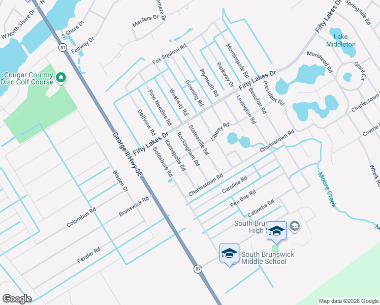 map of restaurants, bars, coffee shops, grocery stores, and more near Rockingham Road in Southport