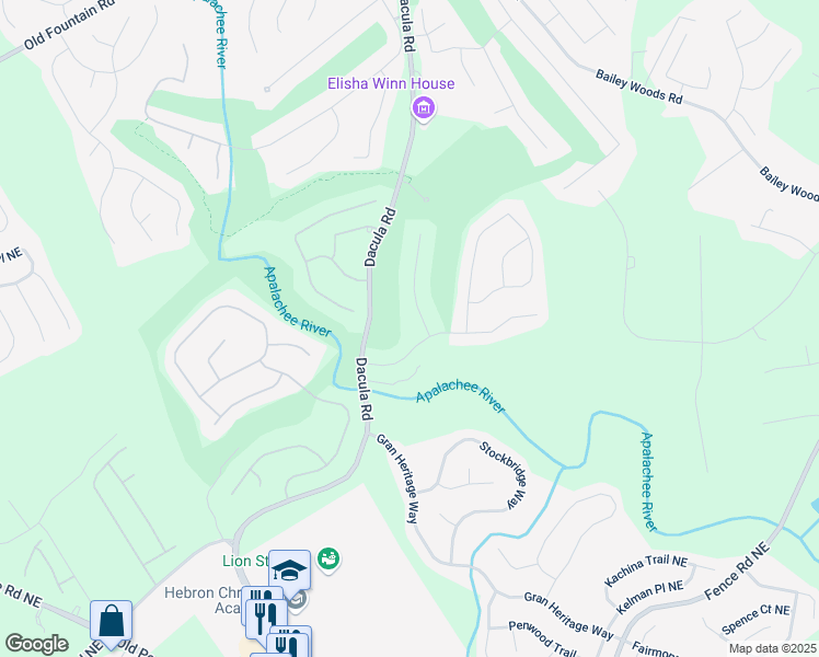 map of restaurants, bars, coffee shops, grocery stores, and more near 710 Bentgrass Court in Dacula