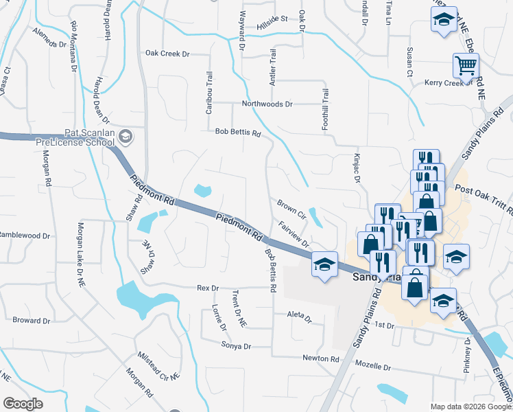 map of restaurants, bars, coffee shops, grocery stores, and more near 1591 Sprayberry Drive in Marietta