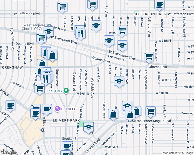 map of restaurants, bars, coffee shops, grocery stores, and more near 3815 Welland Avenue in Los Angeles