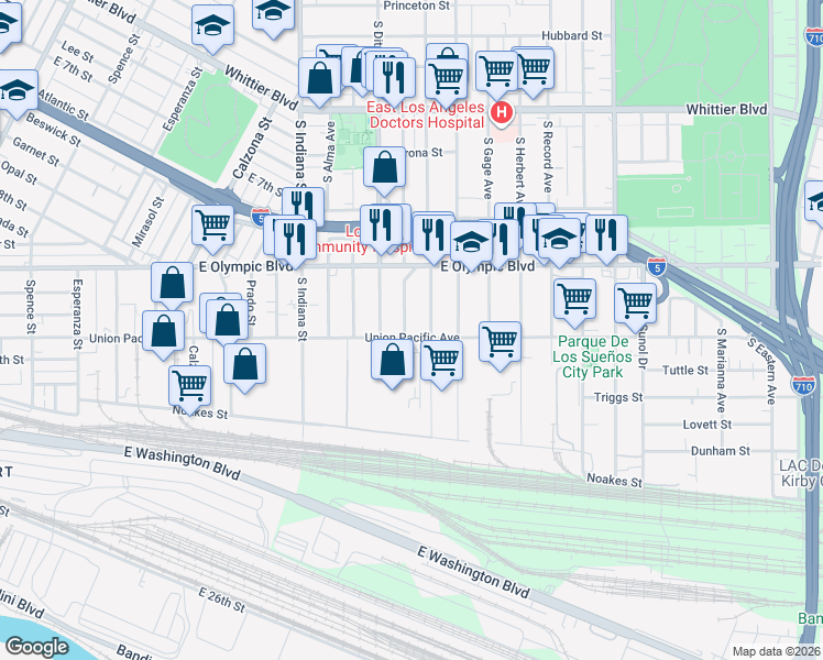 map of restaurants, bars, coffee shops, grocery stores, and more near 1276 South Townsend Avenue in Los Angeles