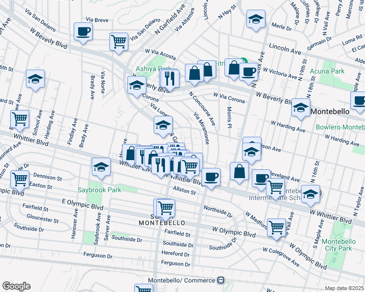 map of restaurants, bars, coffee shops, grocery stores, and more near 336 North Garfield Avenue in Montebello
