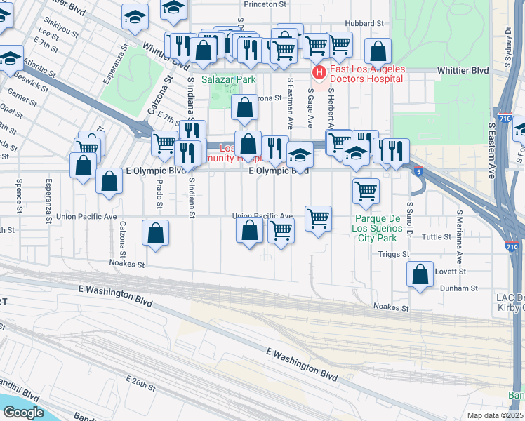 map of restaurants, bars, coffee shops, grocery stores, and more near 1276 South Townsend Avenue in Los Angeles