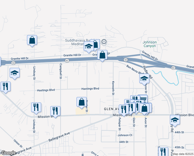 map of restaurants, bars, coffee shops, grocery stores, and more near 3916 Stanton Street in Riverside