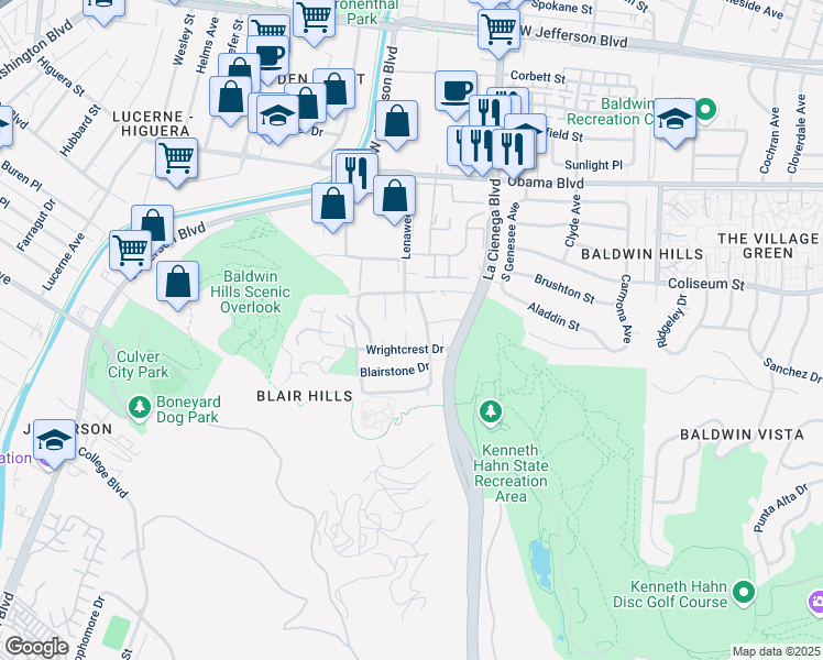 map of restaurants, bars, coffee shops, grocery stores, and more near 3852 Leeview Court in Culver City