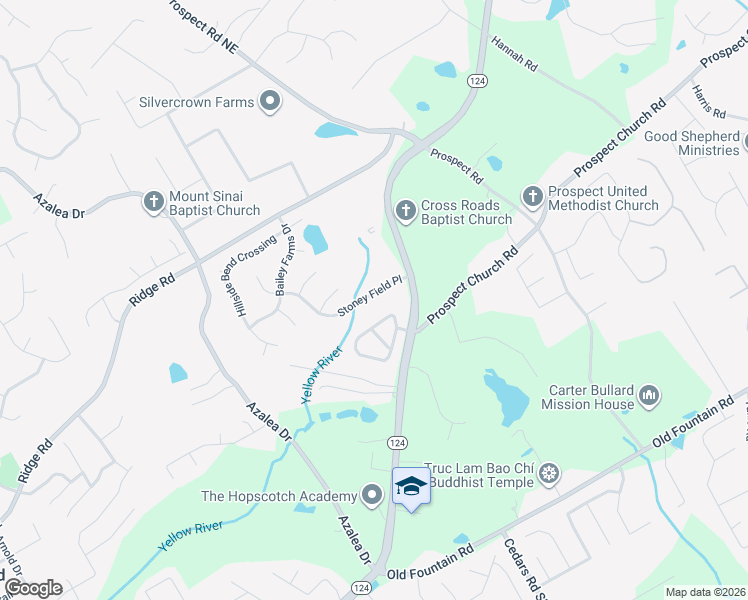 map of restaurants, bars, coffee shops, grocery stores, and more near 1415 Stoney Field Place in Lawrenceville