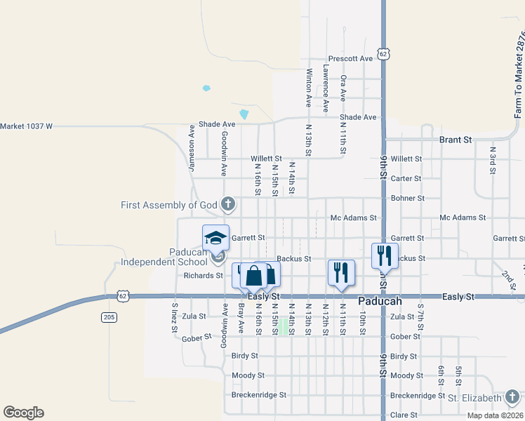 map of restaurants, bars, coffee shops, grocery stores, and more near 500-598 North 16th Street in Paducah