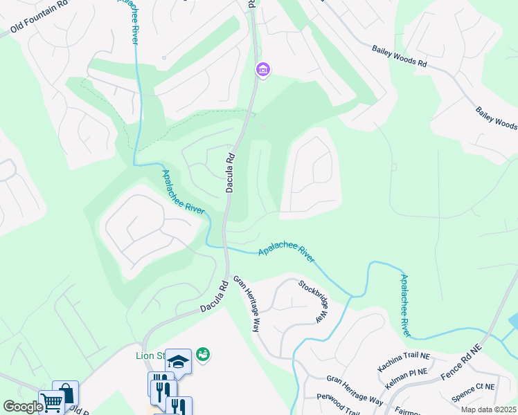 map of restaurants, bars, coffee shops, grocery stores, and more near 710 Bentgrass Court in Dacula