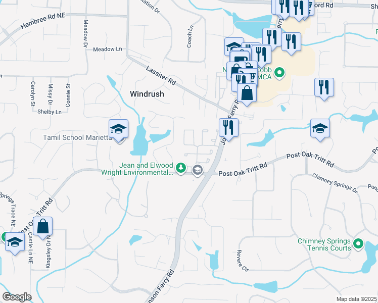 map of restaurants, bars, coffee shops, grocery stores, and more near 23 Jessica Place in Marietta