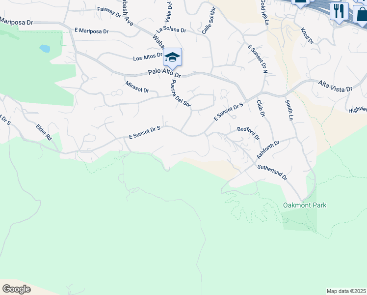 map of restaurants, bars, coffee shops, grocery stores, and more near 13056 Burns Lane in Redlands