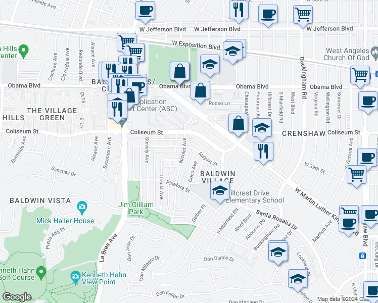 map of restaurants, bars, coffee shops, grocery stores, and more near 3848 Nicolet Avenue in Los Angeles