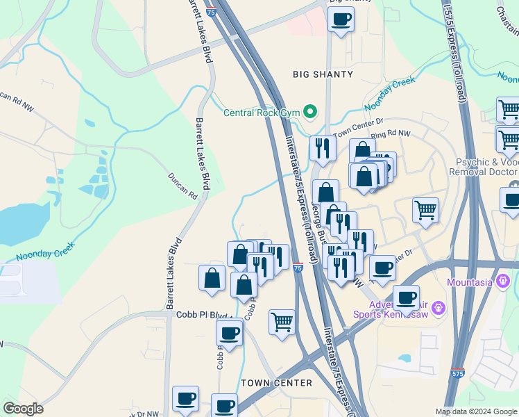 map of restaurants, bars, coffee shops, grocery stores, and more near Larry McDonald Memorial Highway in Kennesaw