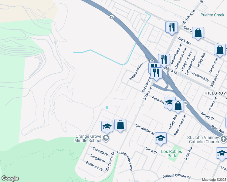map of restaurants, bars, coffee shops, grocery stores, and more near 1349 Beech Hill Avenue in Hacienda Heights