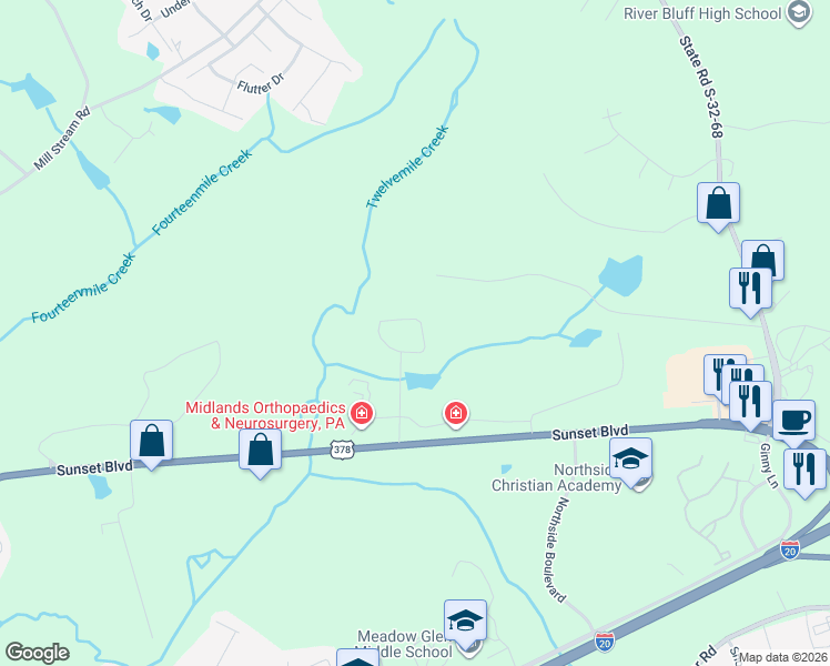 map of restaurants, bars, coffee shops, grocery stores, and more near 131 Park Place Trail in Lexington