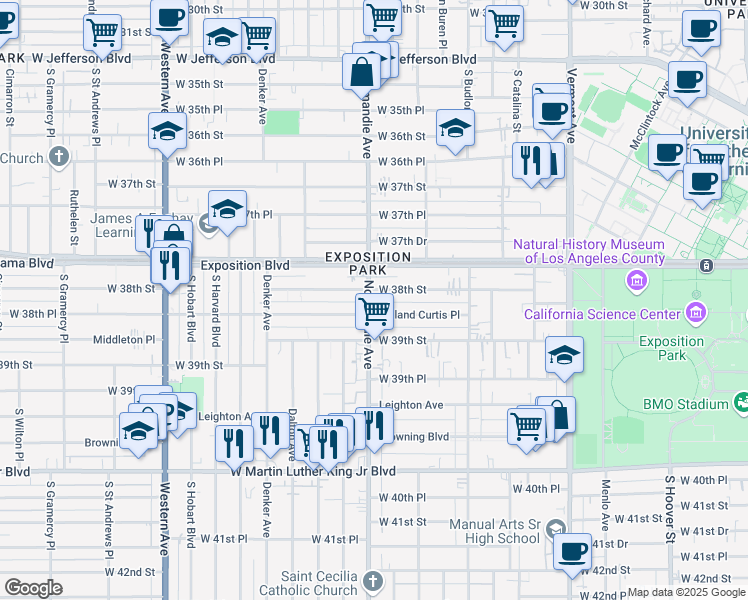map of restaurants, bars, coffee shops, grocery stores, and more near 3814 Normandie Avenue in Los Angeles