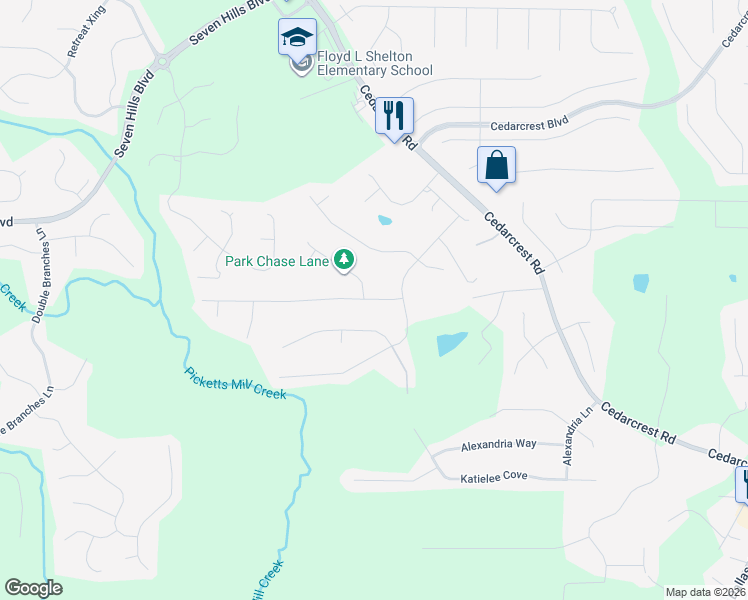 map of restaurants, bars, coffee shops, grocery stores, and more near 30 Leyland Crossing in Dallas