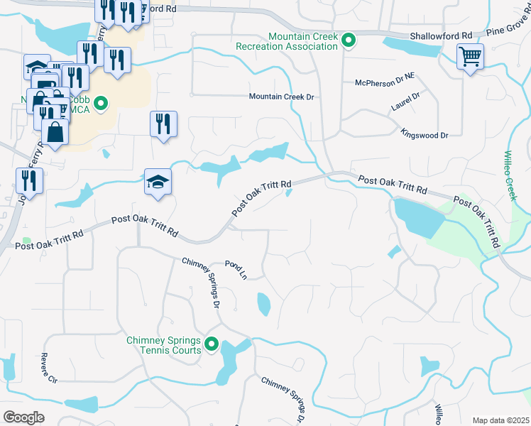 map of restaurants, bars, coffee shops, grocery stores, and more near 4668 Andrea Pointe in Marietta