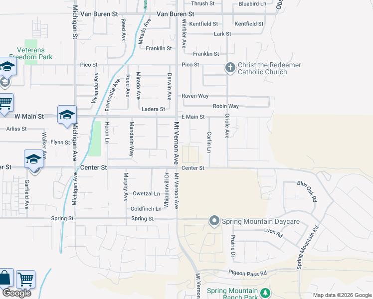 map of restaurants, bars, coffee shops, grocery stores, and more near 269 Chickadee Circle in Riverside