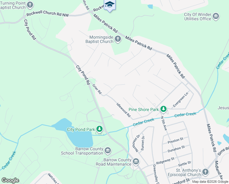 map of restaurants, bars, coffee shops, grocery stores, and more near 930 Grier Road in Winder