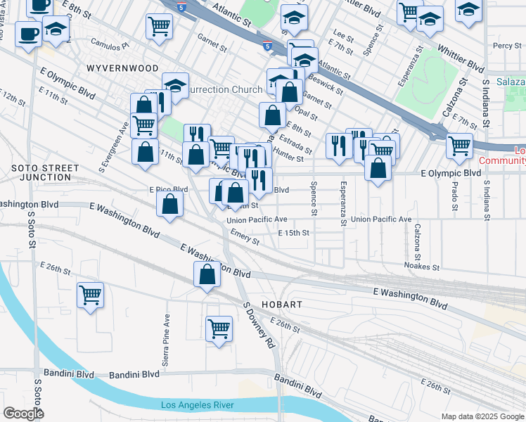 map of restaurants, bars, coffee shops, grocery stores, and more near 1408 De La Torre Way in Los Angeles