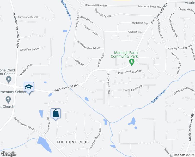 map of restaurants, bars, coffee shops, grocery stores, and more near 2620 Loring Road Northwest in Kennesaw
