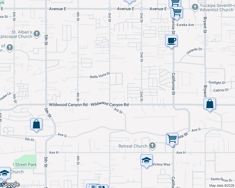 map of restaurants, bars, coffee shops, grocery stores, and more near 34741 Knarr Road in Yucaipa