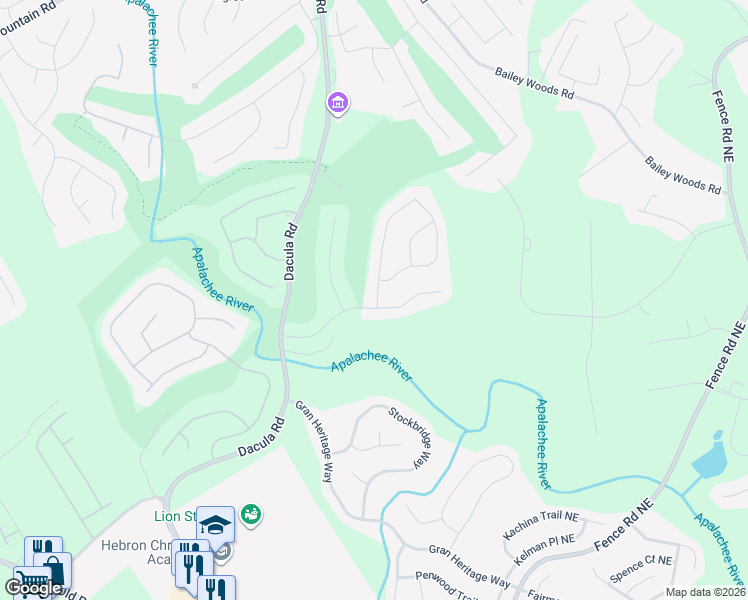 map of restaurants, bars, coffee shops, grocery stores, and more near 704 Fairview Club Circle in Dacula