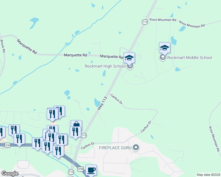map of restaurants, bars, coffee shops, grocery stores, and more near 884 Cartersville Highway in Rockmart