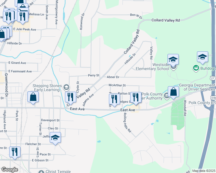 map of restaurants, bars, coffee shops, grocery stores, and more near 103 Franklin Street in Cedartown
