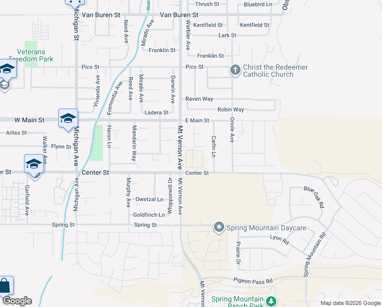 map of restaurants, bars, coffee shops, grocery stores, and more near 269 Chickadee Circle in Riverside