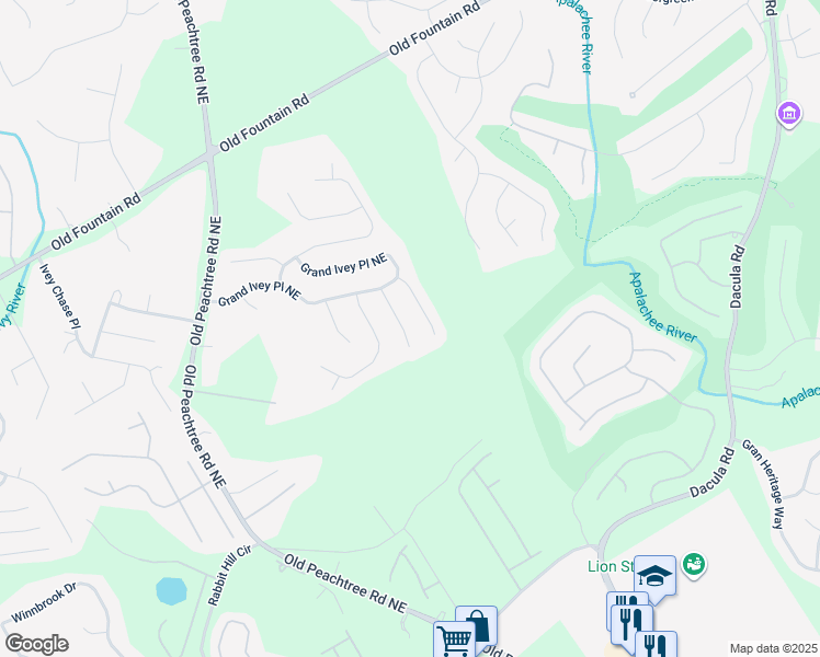 map of restaurants, bars, coffee shops, grocery stores, and more near 1974 Acorn Lane in Dacula