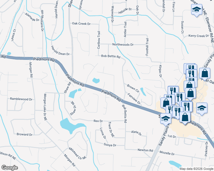 map of restaurants, bars, coffee shops, grocery stores, and more near 2718 Berry Court in Marietta