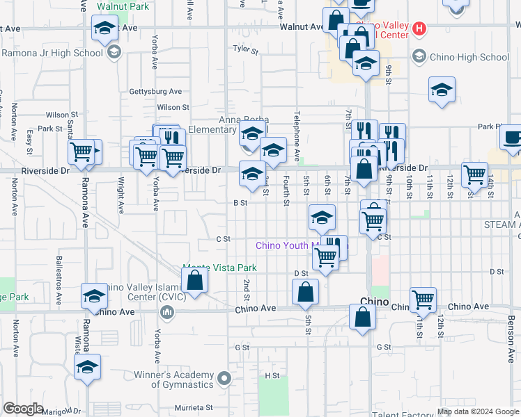 map of restaurants, bars, coffee shops, grocery stores, and more near in Ontario