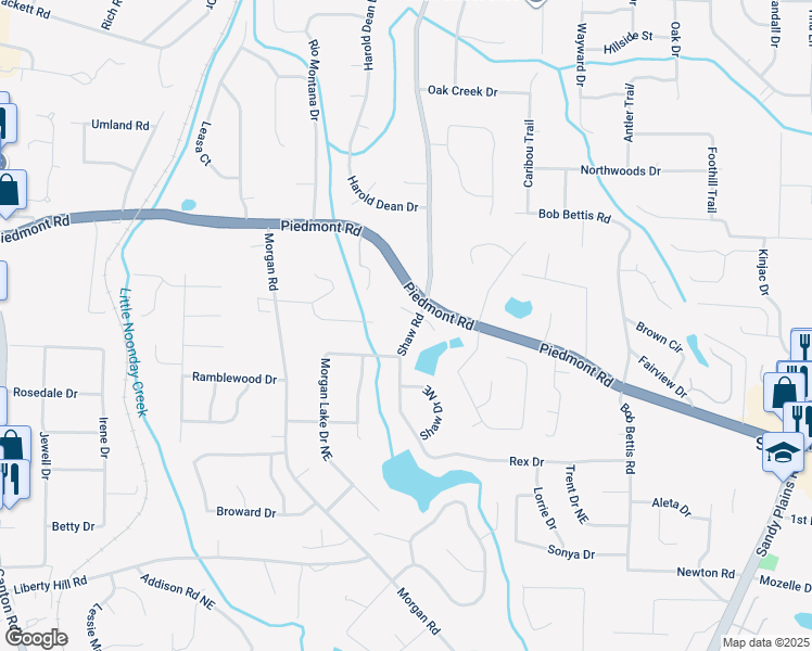 map of restaurants, bars, coffee shops, grocery stores, and more near 2683 Shaw Road in Marietta