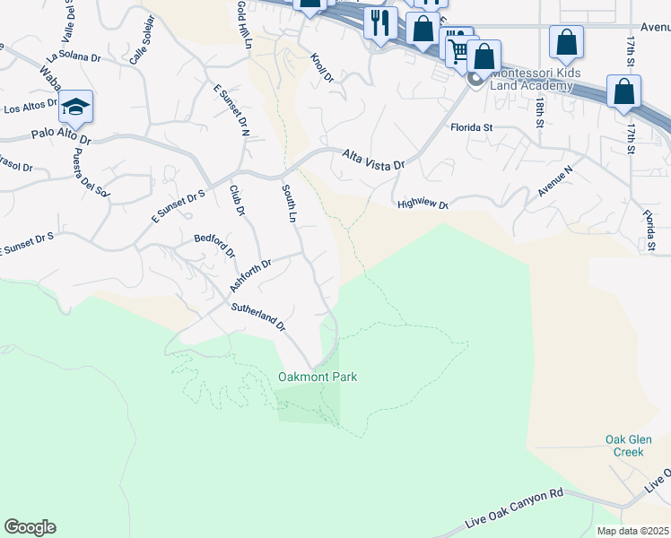 map of restaurants, bars, coffee shops, grocery stores, and more near 31284 Freya Drive in Redlands