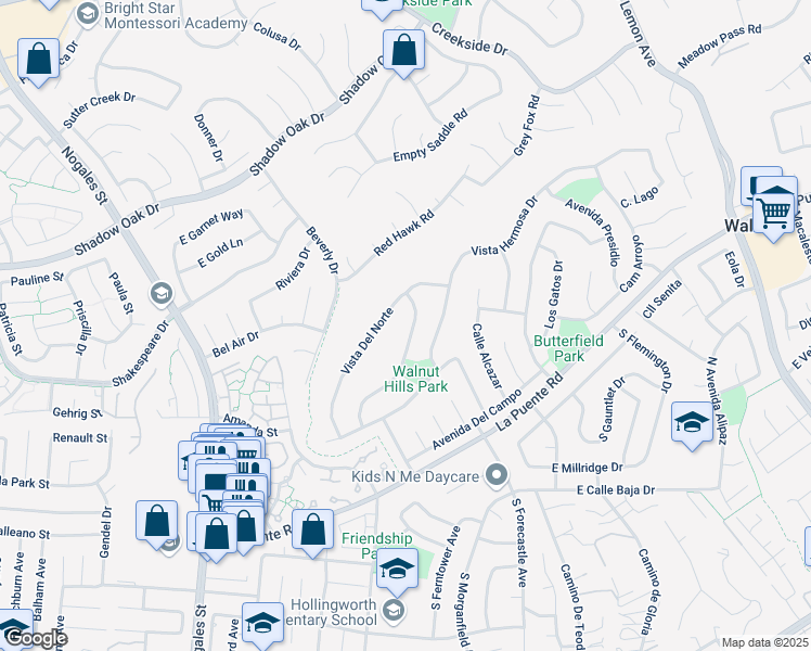 map of restaurants, bars, coffee shops, grocery stores, and more near 439 Acaso Drive in Walnut