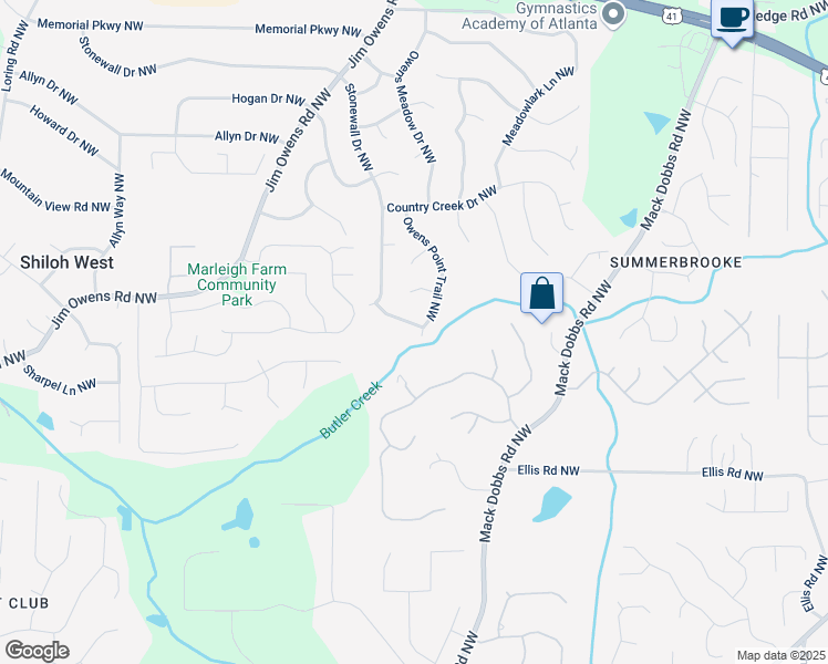 map of restaurants, bars, coffee shops, grocery stores, and more near 3341 Owens Brook Way Northwest in Kennesaw