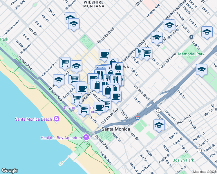 map of restaurants, bars, coffee shops, grocery stores, and more near 1434 6th Street in Santa Monica