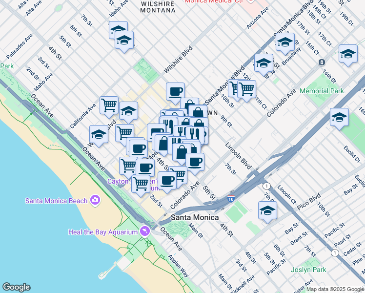 map of restaurants, bars, coffee shops, grocery stores, and more near 1434 6th Street in Santa Monica