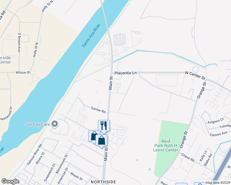 map of restaurants, bars, coffee shops, grocery stores, and more near 3789 Bartlett Avenue in Riverside